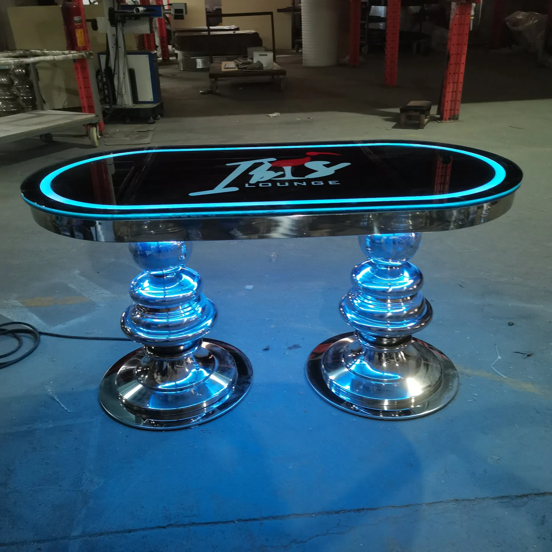Customized KTV Bar Nightclub Hookah Lounge Furniture Stainless Steel Oval Bar Coffee Table Round Night Club Liquor Center Table