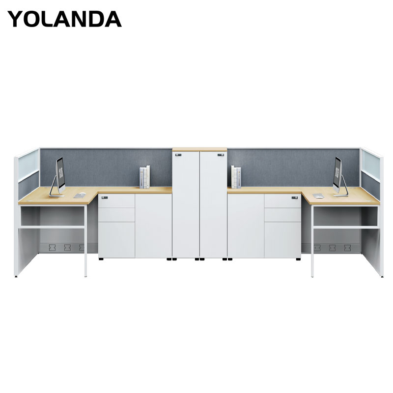 Yolanda Hot Selling Customized Office Furniture Solid Wood Simple Modern Computer Desk with Chairs Partition