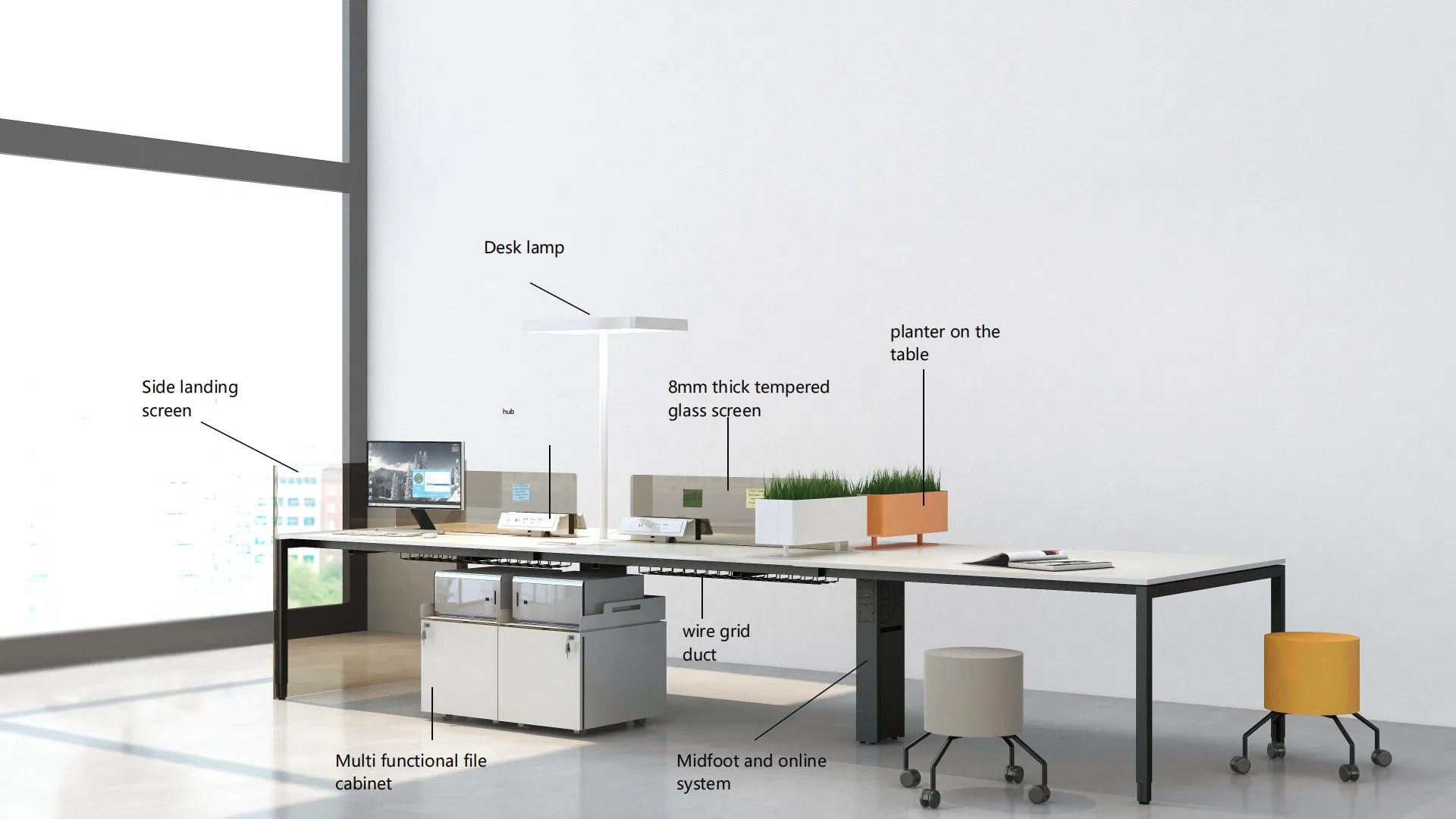 Working Space Coworking Design Partition Sharing Open Modular Workstation 4 Person