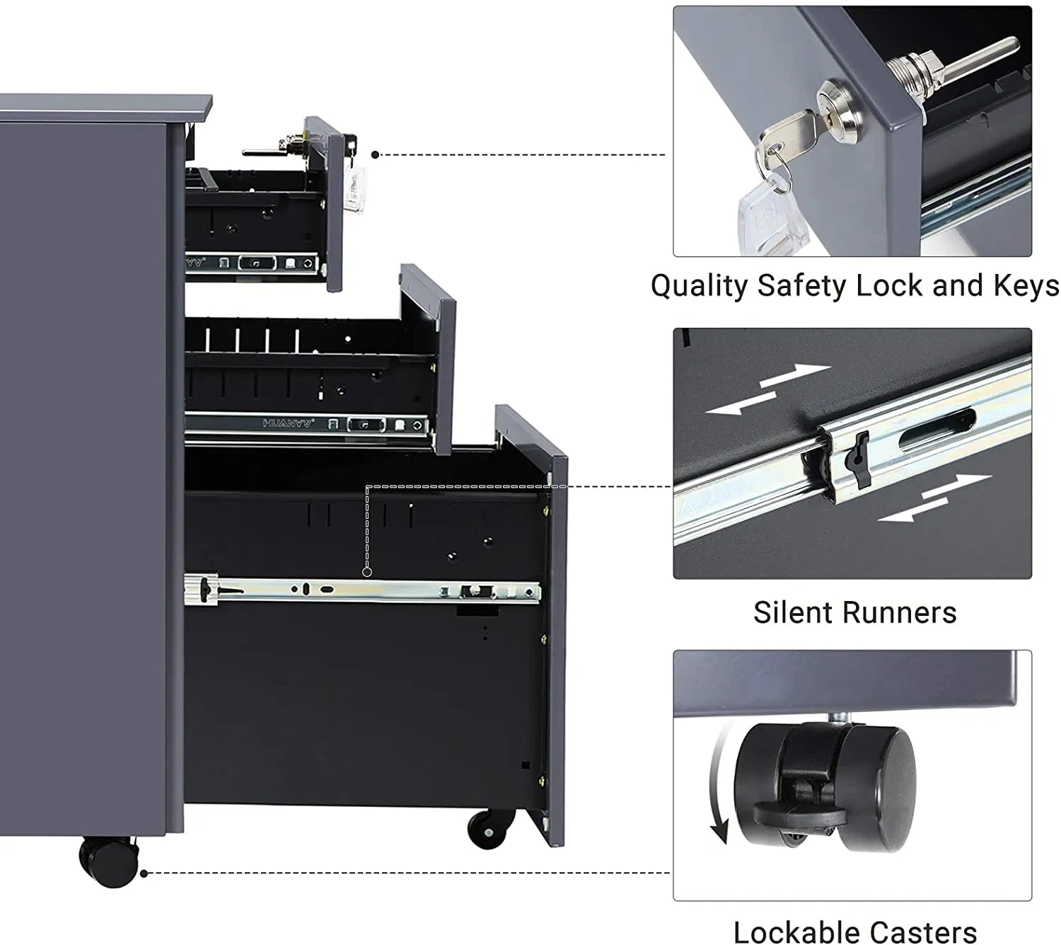 High Quality Office Equipment Storage Metal 3 Drawer Mobile Pedestal