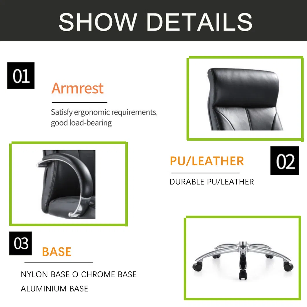 Ergonomic Black Leather Executive Chair Details