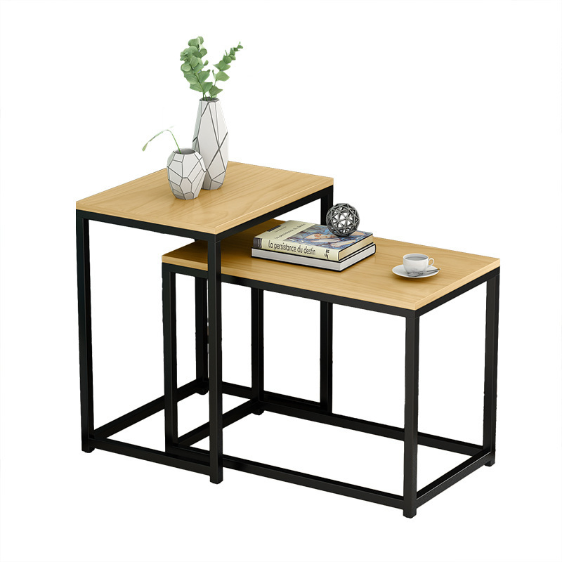 Minimalist Solid Wood Side Table Living Room Sofa Corner Table Wrought Iron Coffee Table Balcony Rectangular Lounge Table Compact Apartment Coffee Table