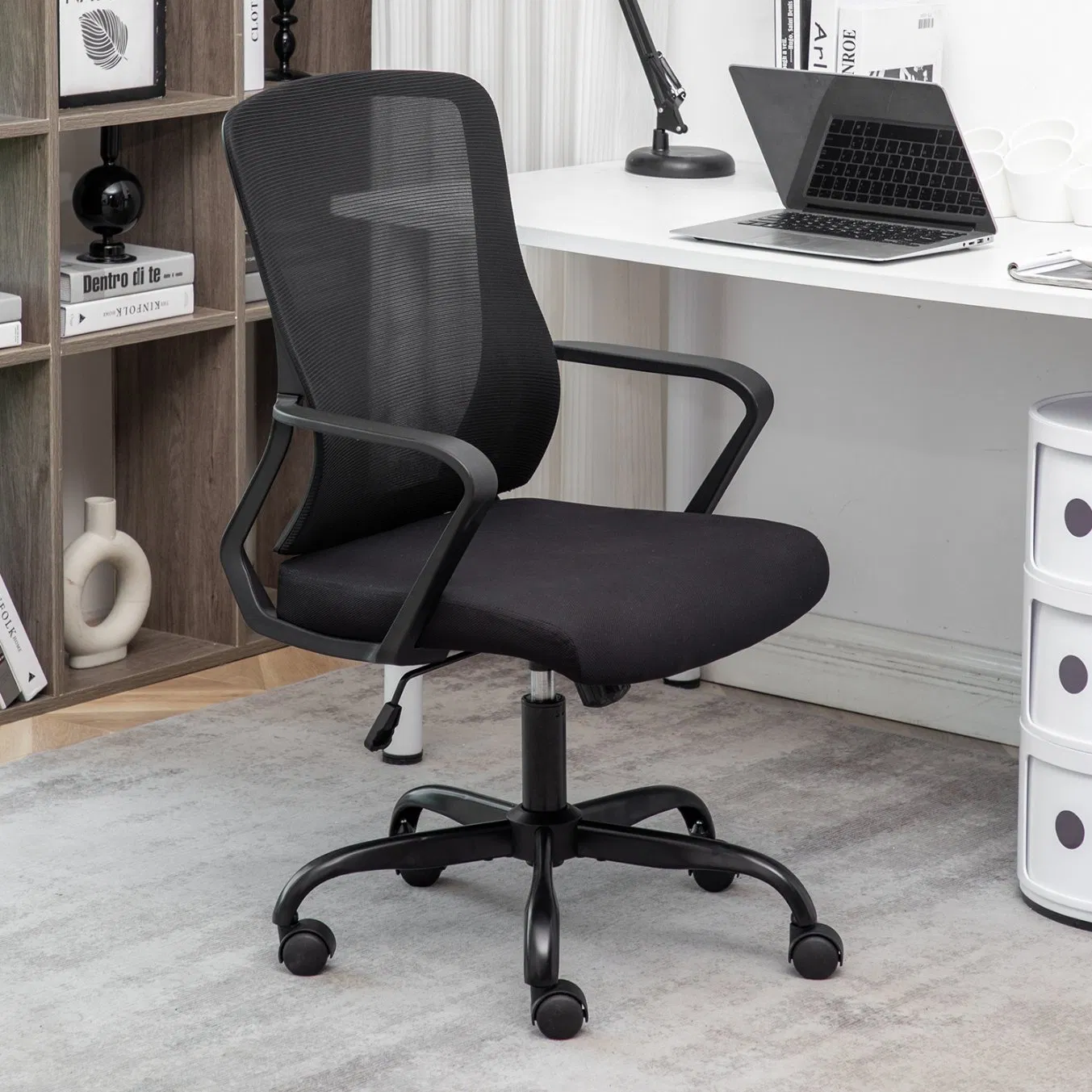 Home Office Chair Ergonomic Desk with Lumbar Support Armrests MID-Back Mesh Computer Executive Adjustable Rolling Swivel Task (Black)