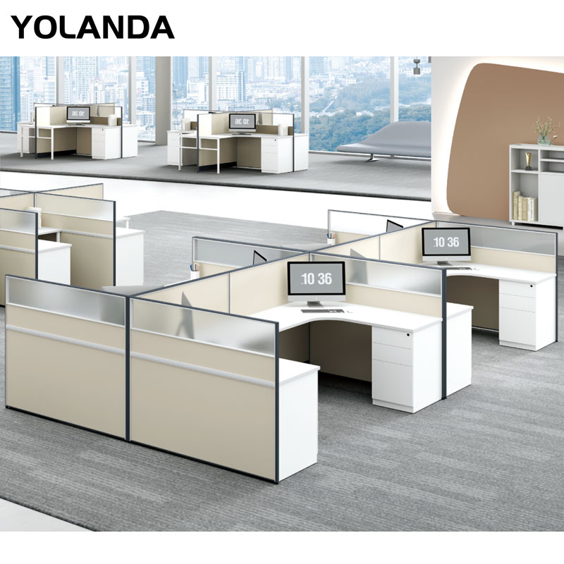 Yolanda Hot Selling Customized Office Furniture Solid Wood Simple Modern Computer Desk with Chairs Partition