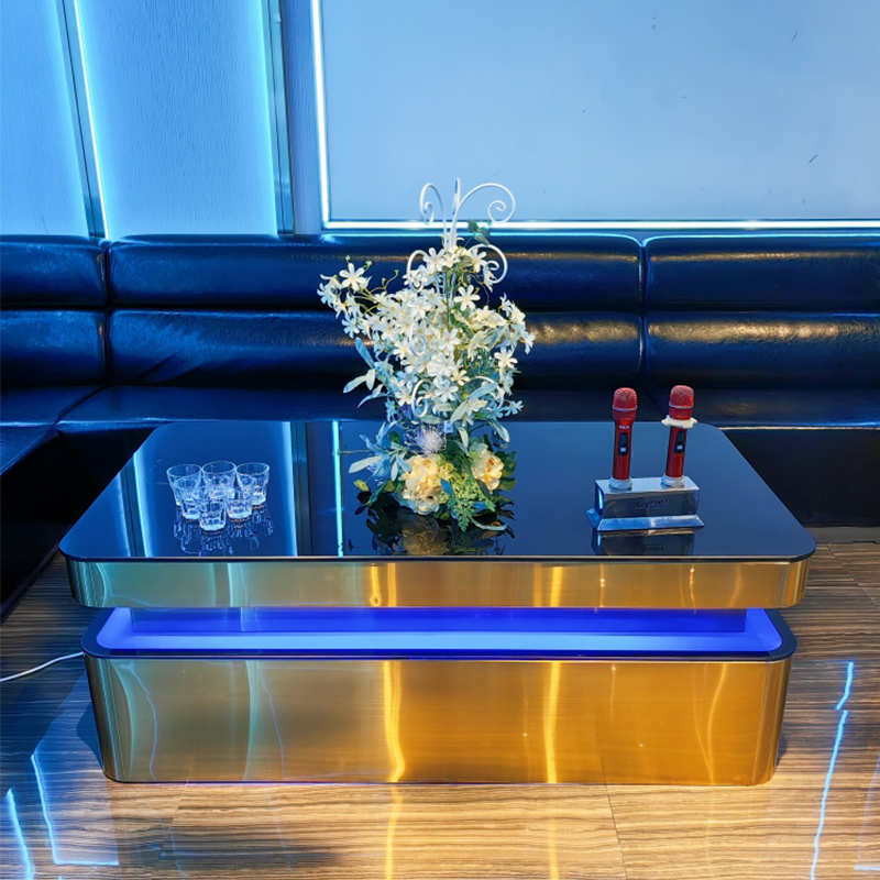 Bar KTV Room Furniture LED Light Illuminated Lounge Coffee Table Gold Stainless Steel Glowing Bar Table De Cool Bar Table