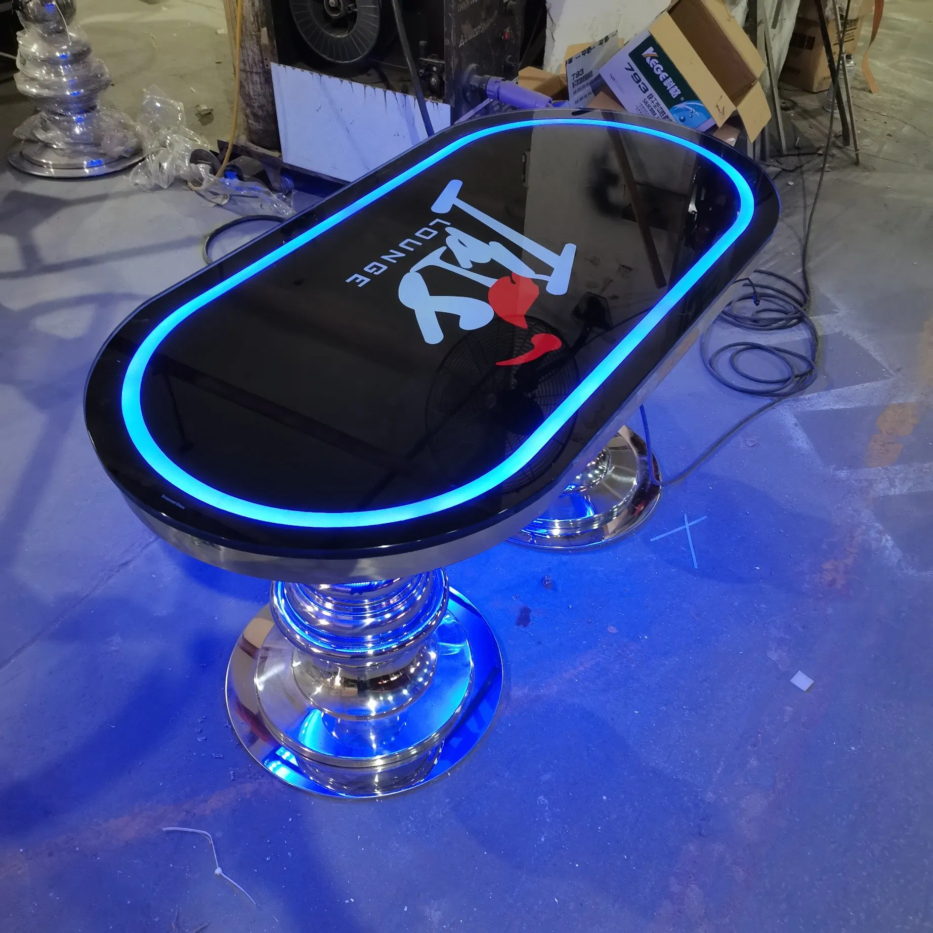 Customized KTV Bar Nightclub Hookah Lounge Furniture Stainless Steel Oval Bar Coffee Table Round Night Club Liquor Center Table