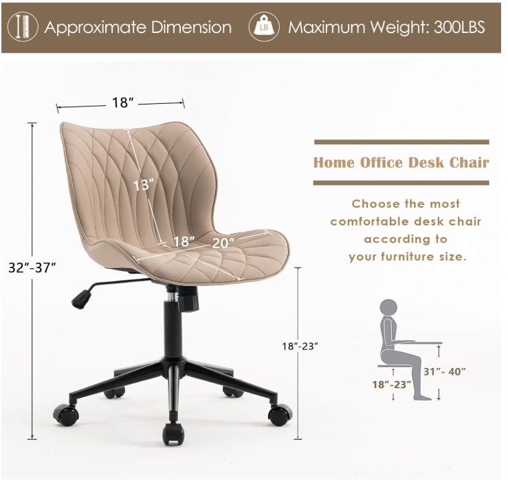 Ergonomic Task Chair - Comfortable Armless Desk Chair with Wheels
