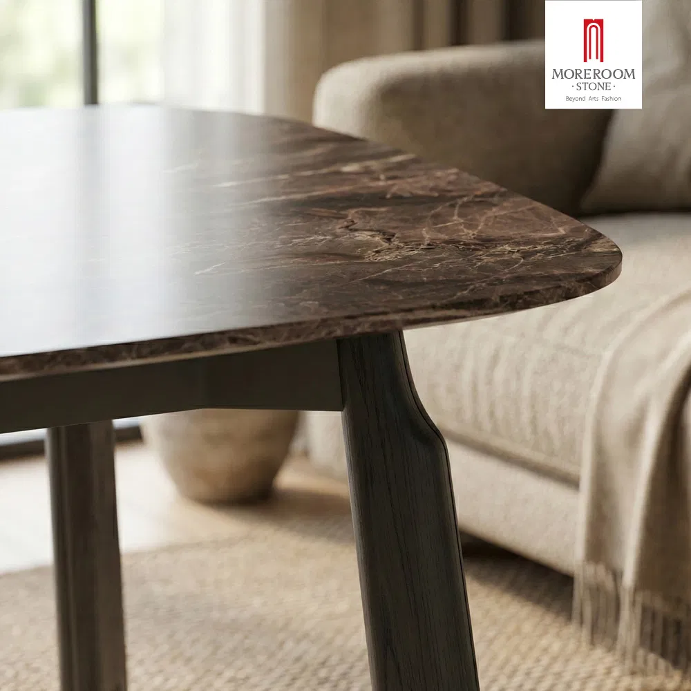 Modern Mixed Material Marble and Leather Coffee Table with Storage Drawers for Luxury Executive Office and Lounge