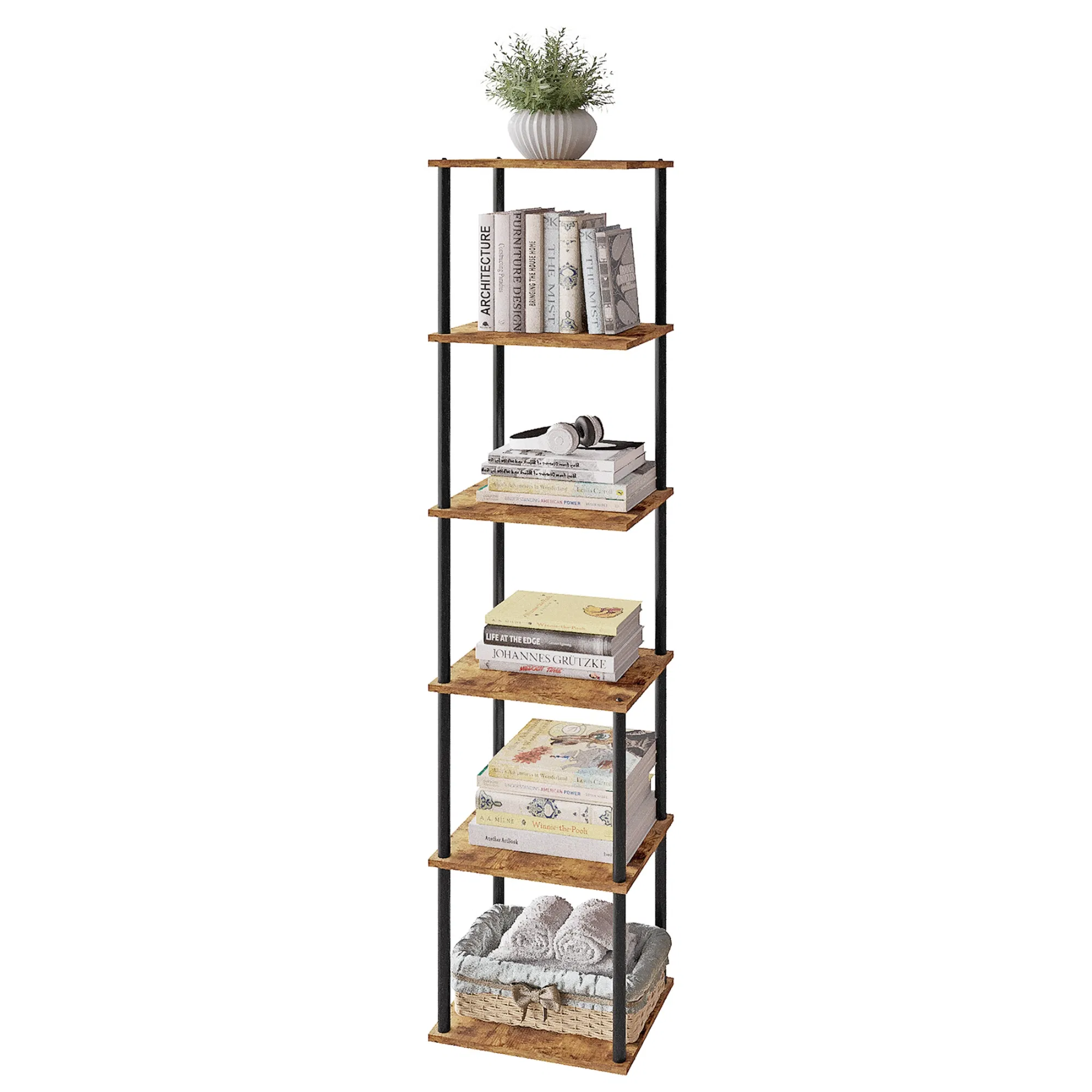 Multi-Layer Design Steel Wood MDF Board Steel Wood Wall Bookshelf