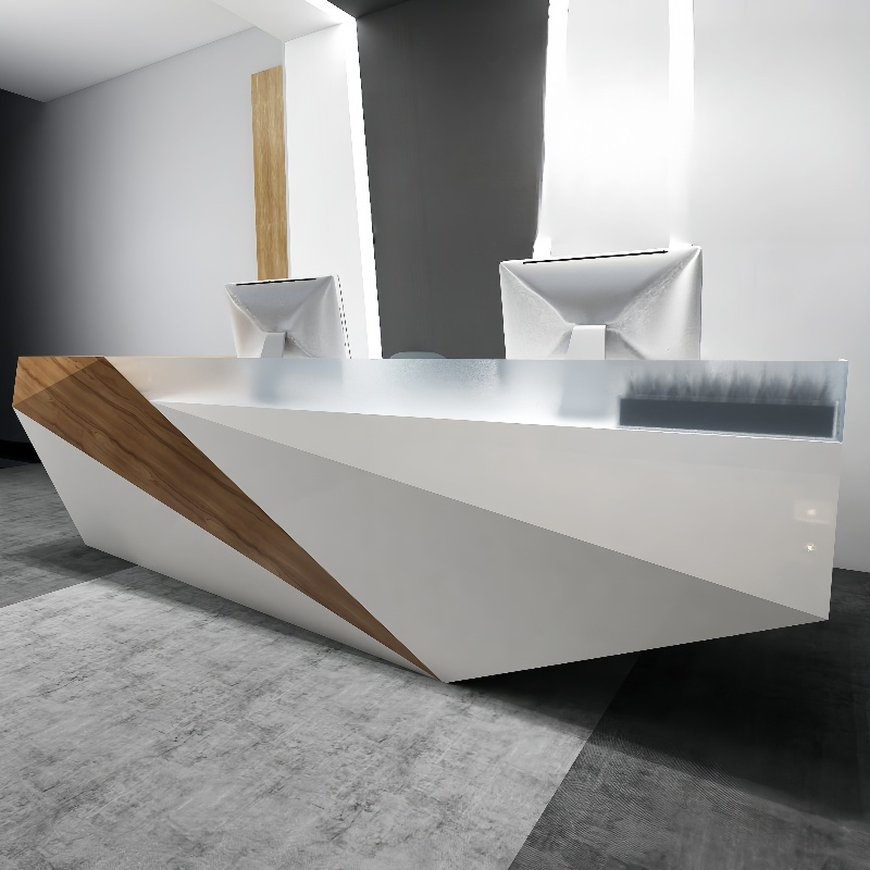 Wood and Corian Style Luxurious Custom Information Reception Desk