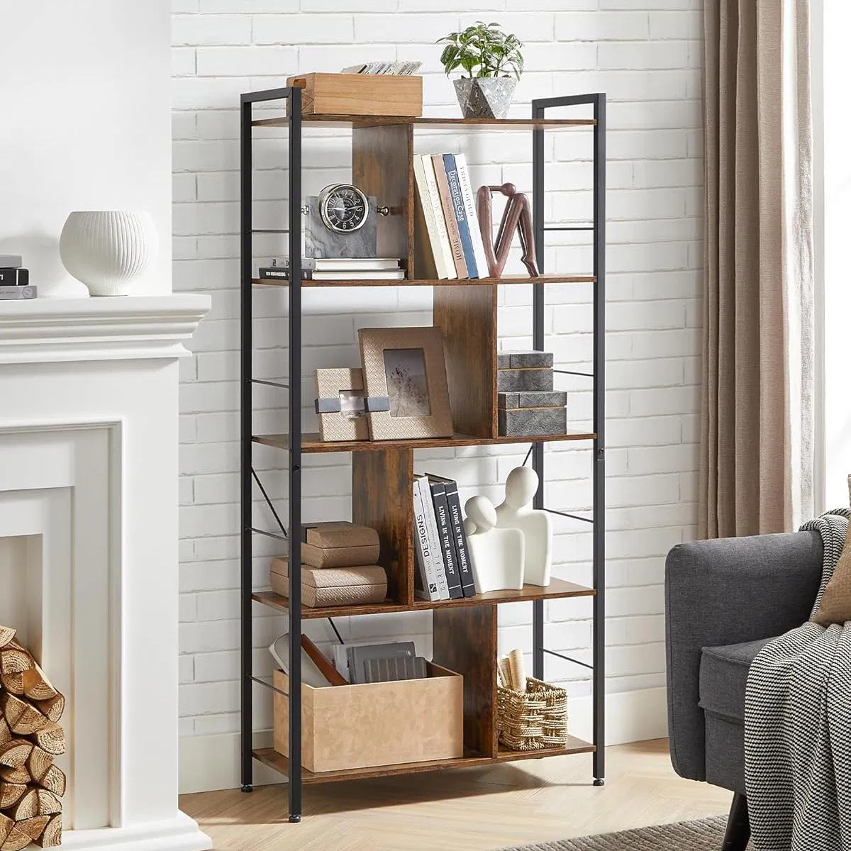 Tufted Fabric Bookshelf with Upholstered Bookcase and Storage Cabinet for Lounge Areas Bookrack