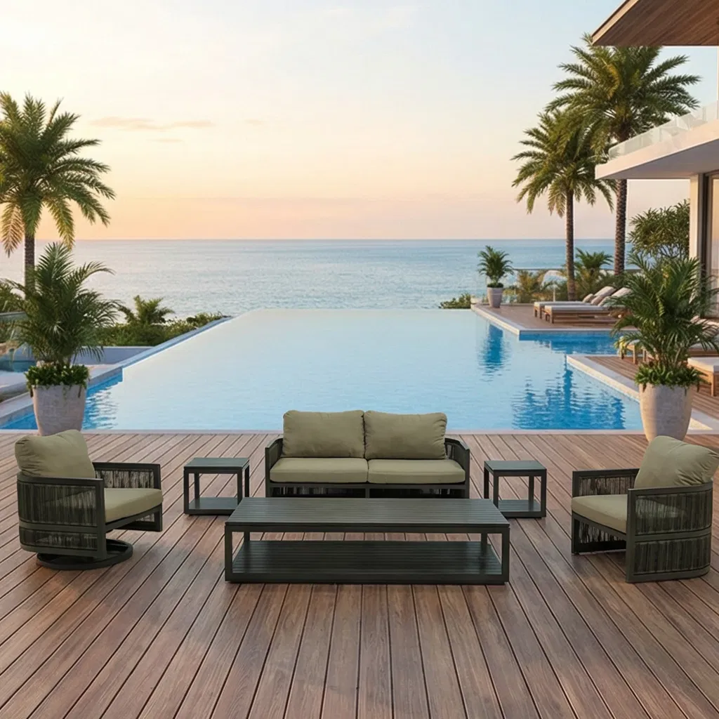 Sleek Aluminum Outdoor Coffee Table with Swivel Lounge for Sofas