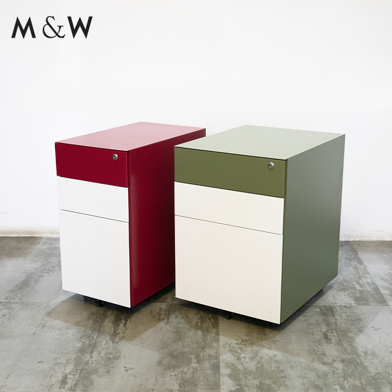 M&W Mobile Drawer File Cabinet Steel Mobile Pedestal with 3 Box Drawers Pedestal Steel Drawer