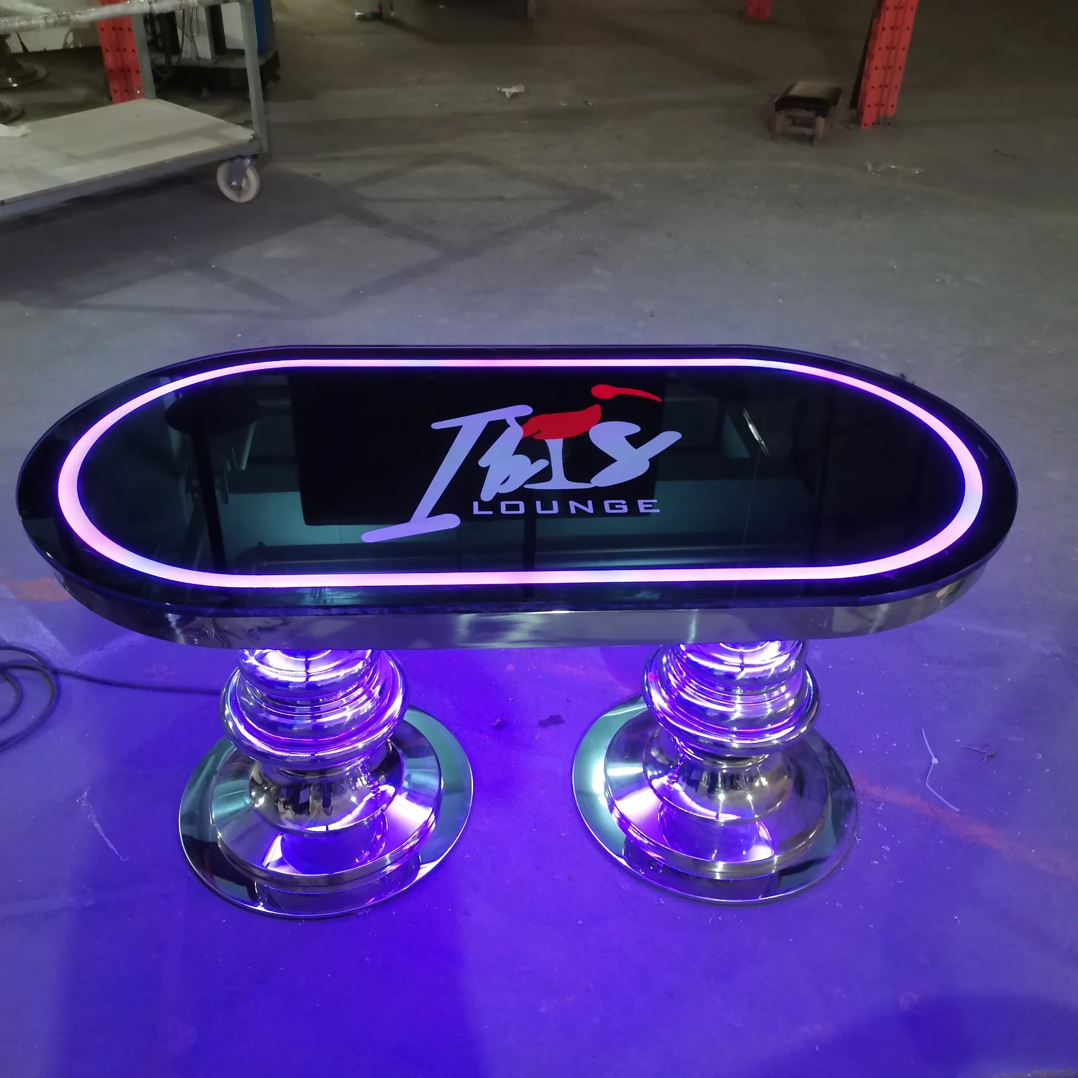 Customized KTV Bar Nightclub Hookah Lounge Furniture Stainless Steel Oval Bar Coffee Table Round Night Club Liquor Center Table