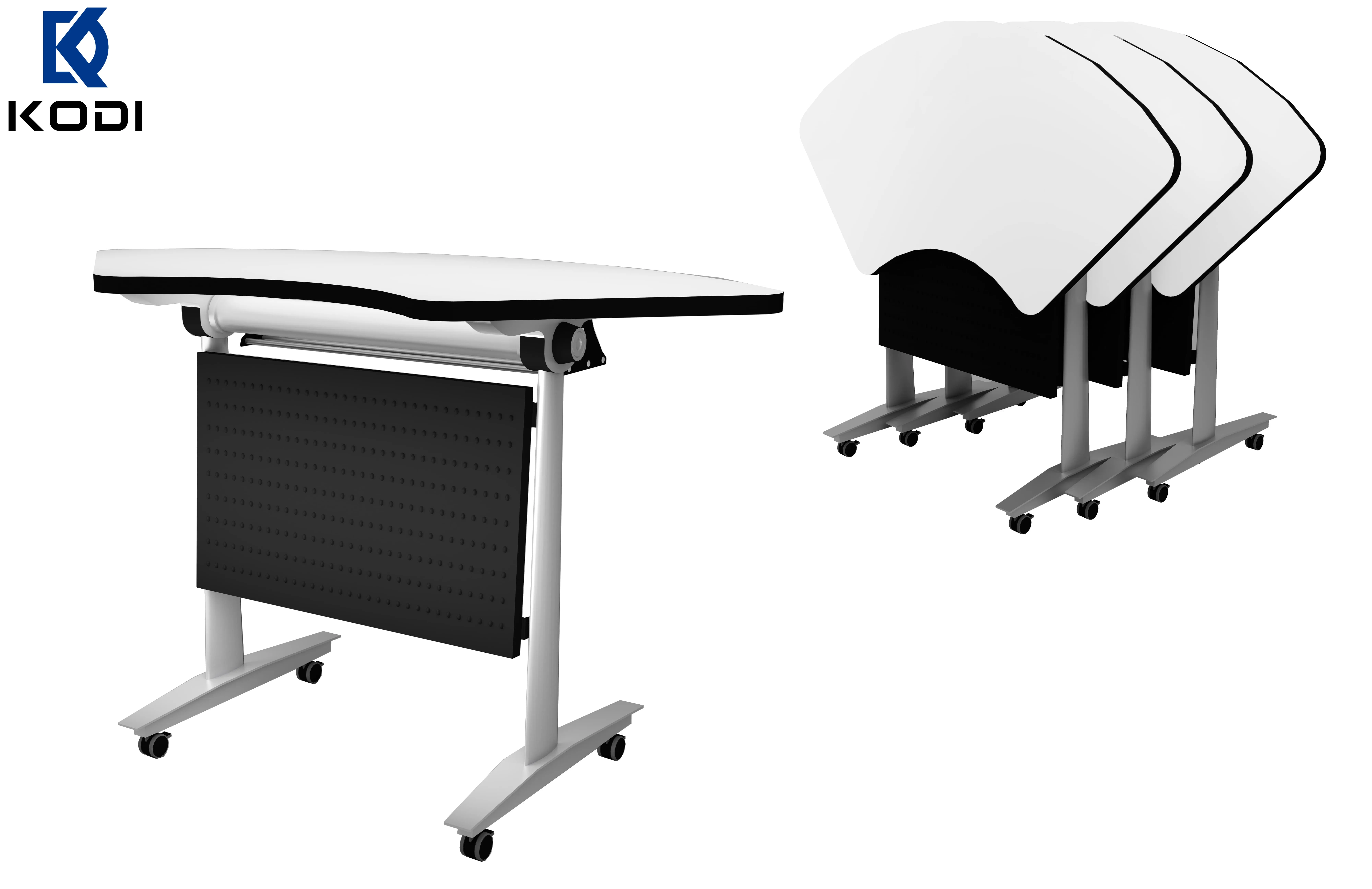 Office Furniture Meeting Room White Folding Table with Wheels Training Mobile Metal Frame Table