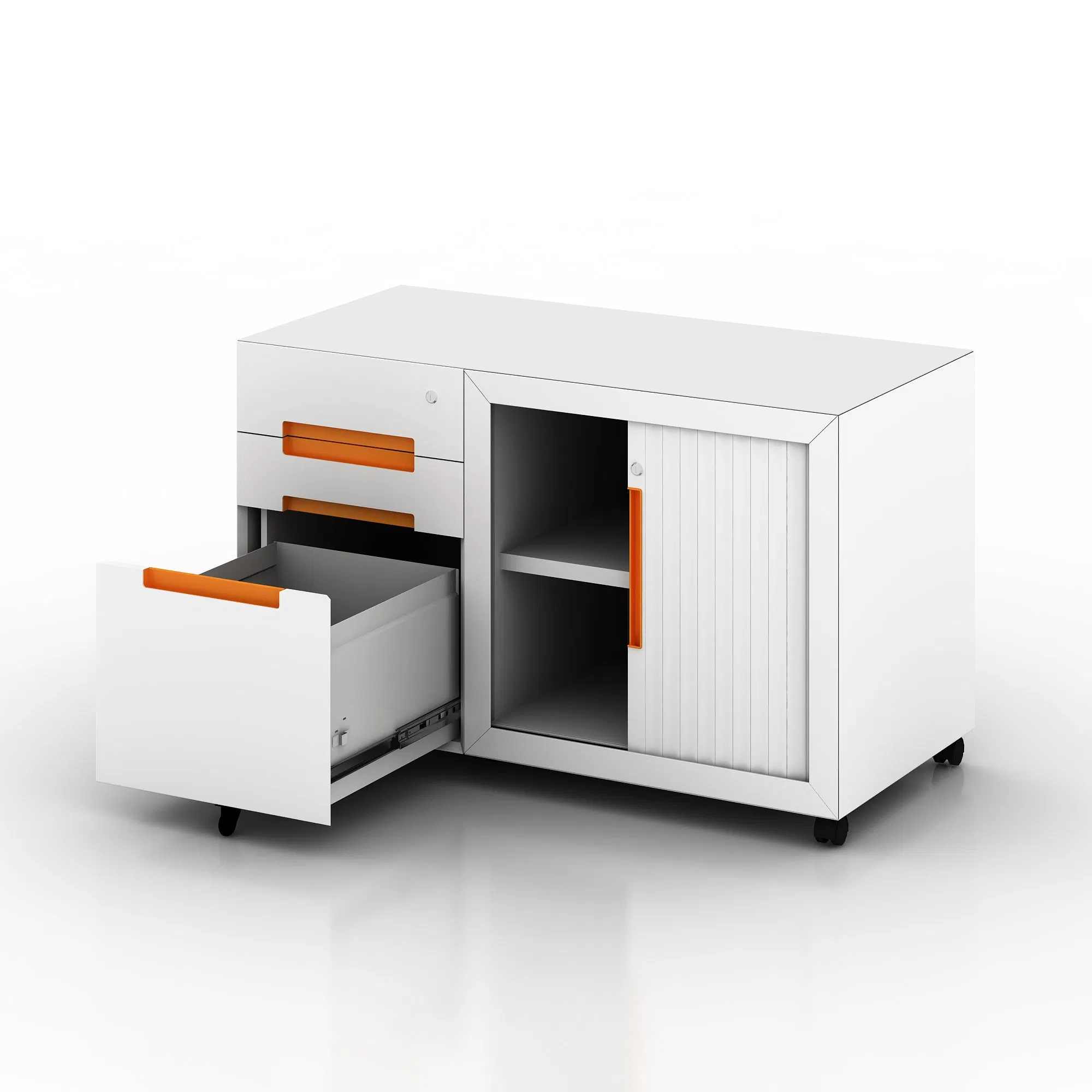 New Style Left Tambour Door Steel Mobile Pedestals with 3 Drawers