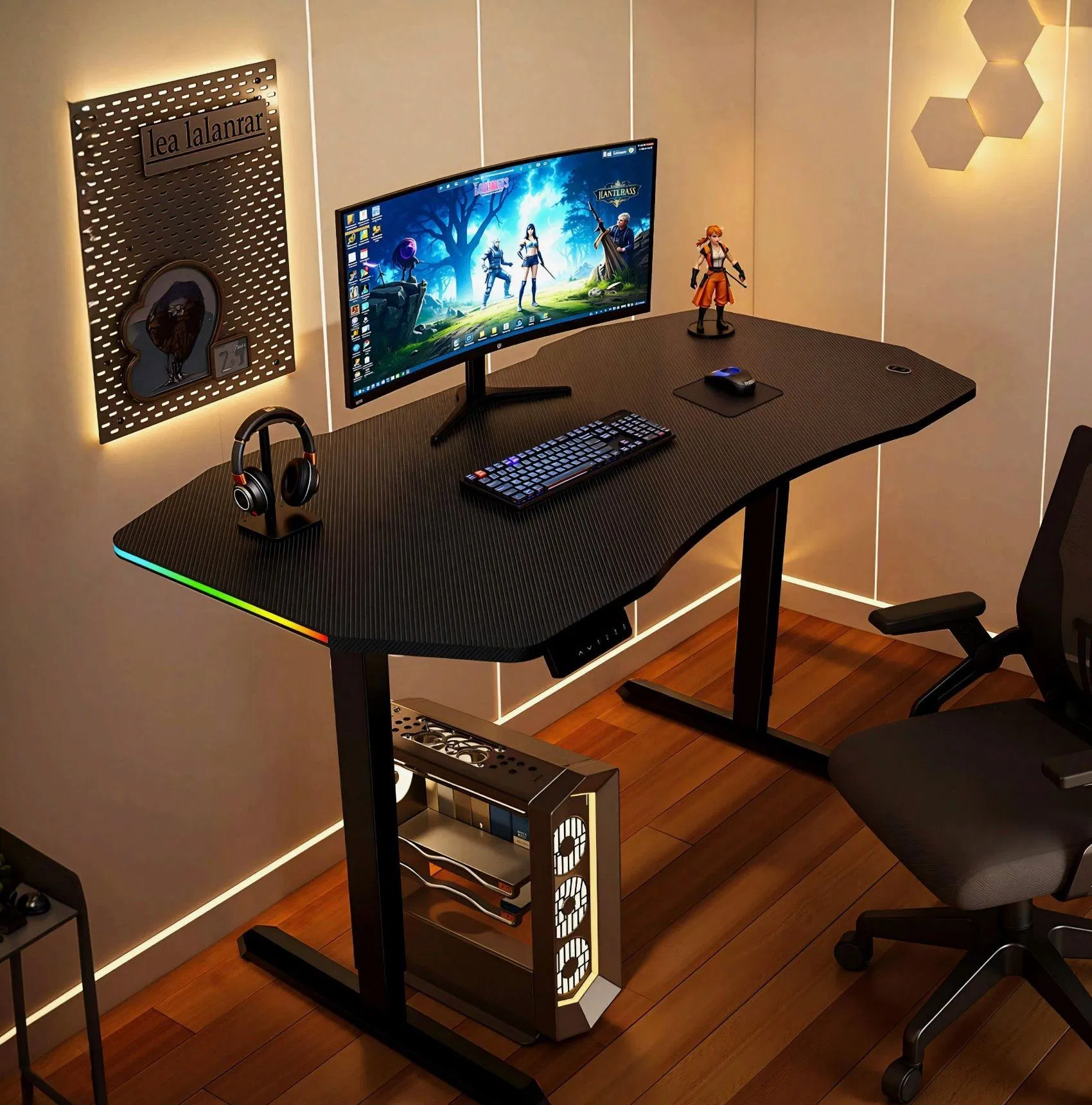 Prorials Luxury Ergonomic Electric Height Adjustable Gaming Standing Desk with LED Light