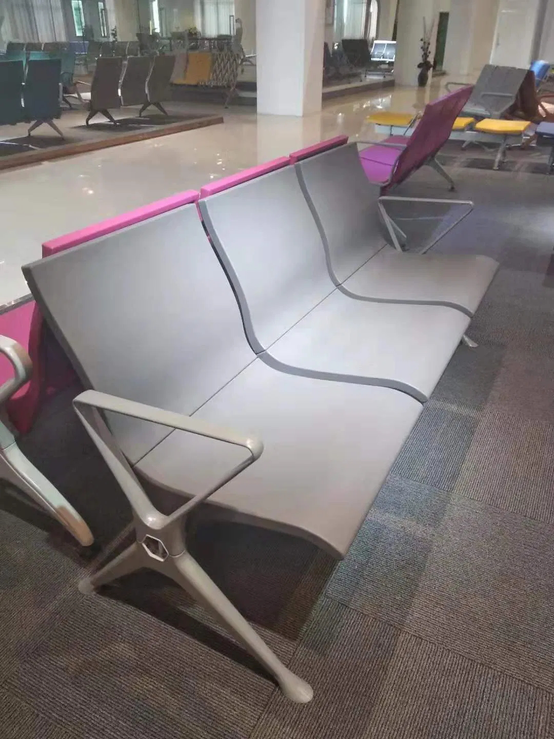 Wholesales Reception Leather Steel Seater Medical Office Airport Hospital Guest Reception Waiting Room Chair with Arms