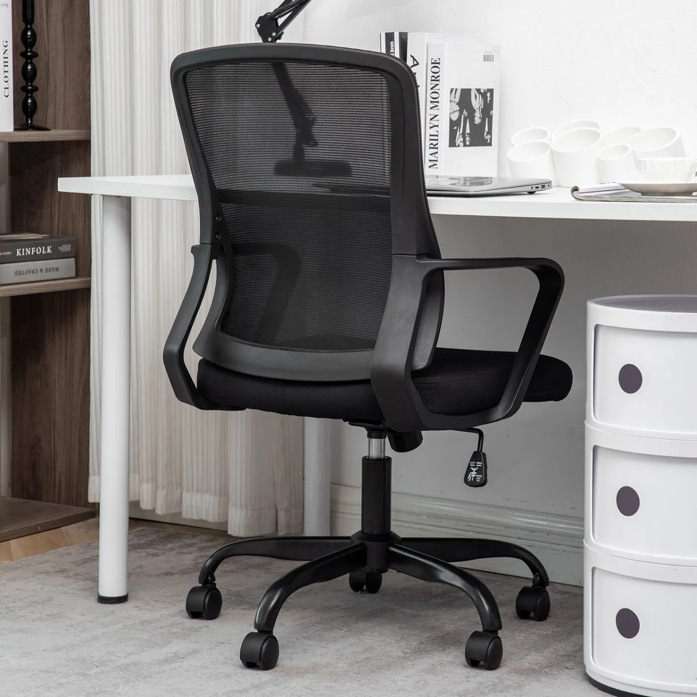 Home Office Chair Ergonomic Desk with Lumbar Support Armrests MID-Back Mesh Computer Executive Adjustable Rolling Swivel Task (Black)