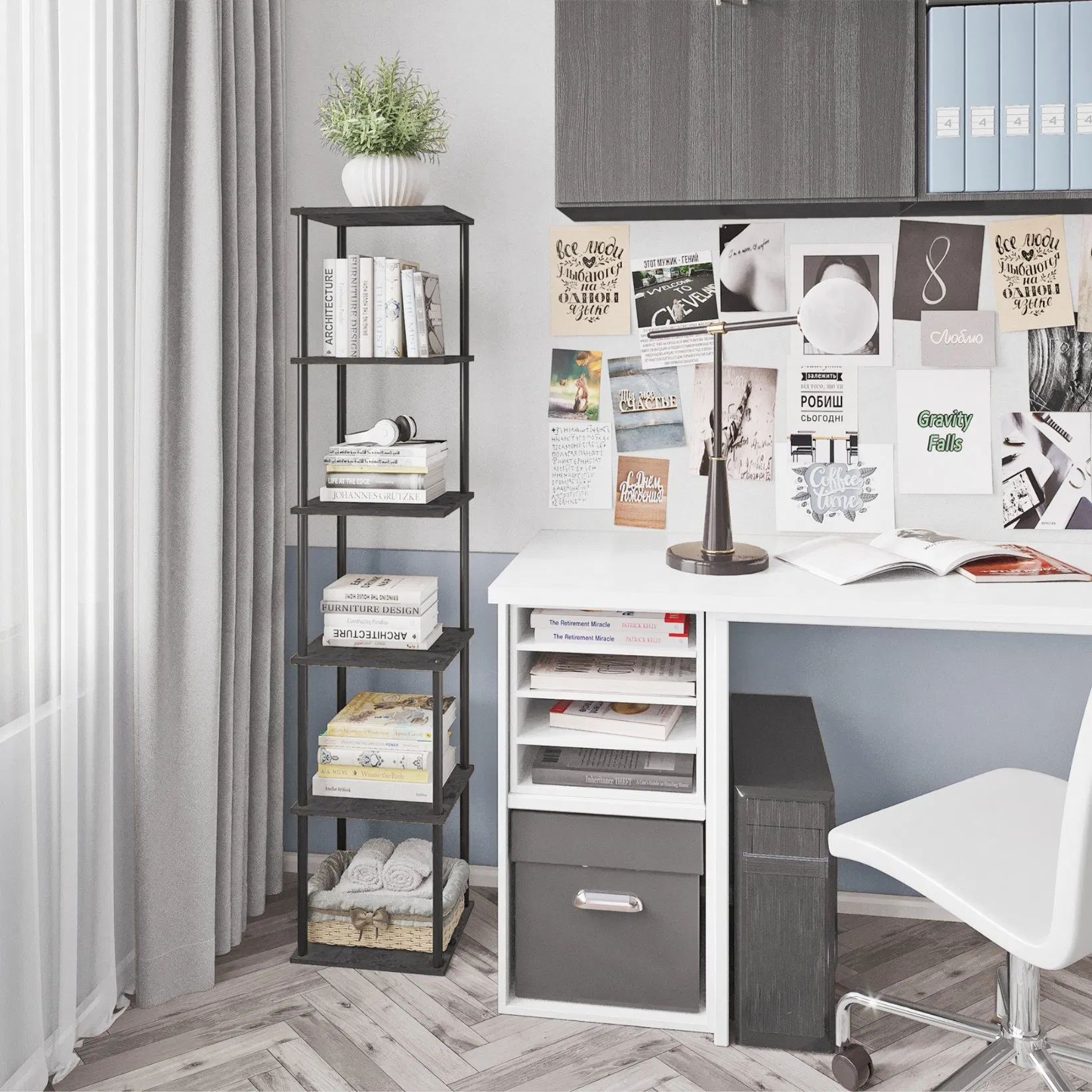 Multi-Layer Design Steel Wood MDF Board Steel Wood Wall Bookshelf