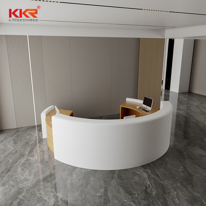 Small Beauty Salon Reception Desk White Gloss L Shape Round Oval Custom Information Front Table