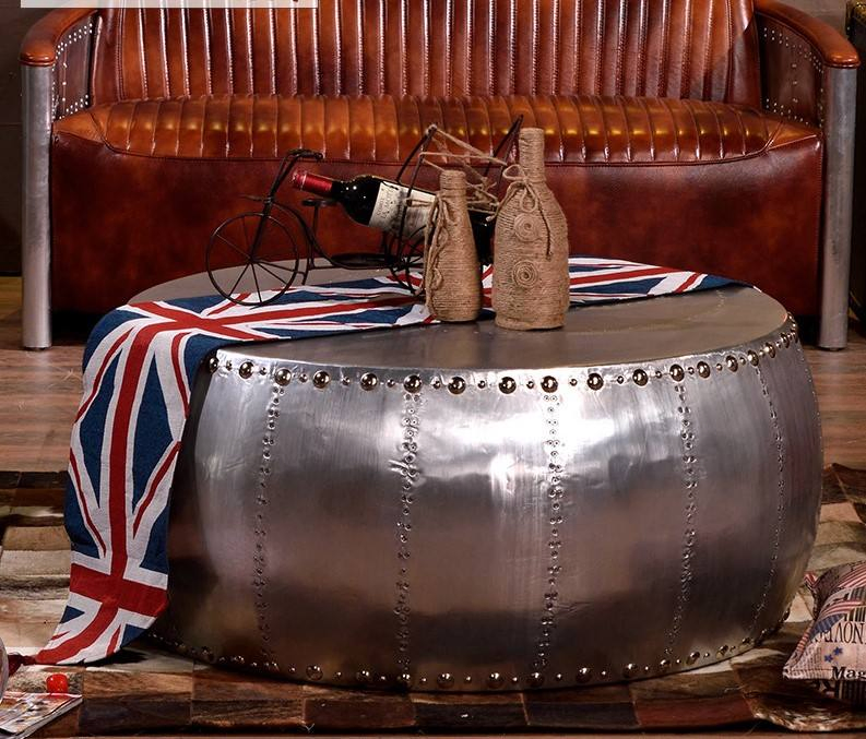 Vintage Industrial Aviator Lounge Chair and Coffee Table Set