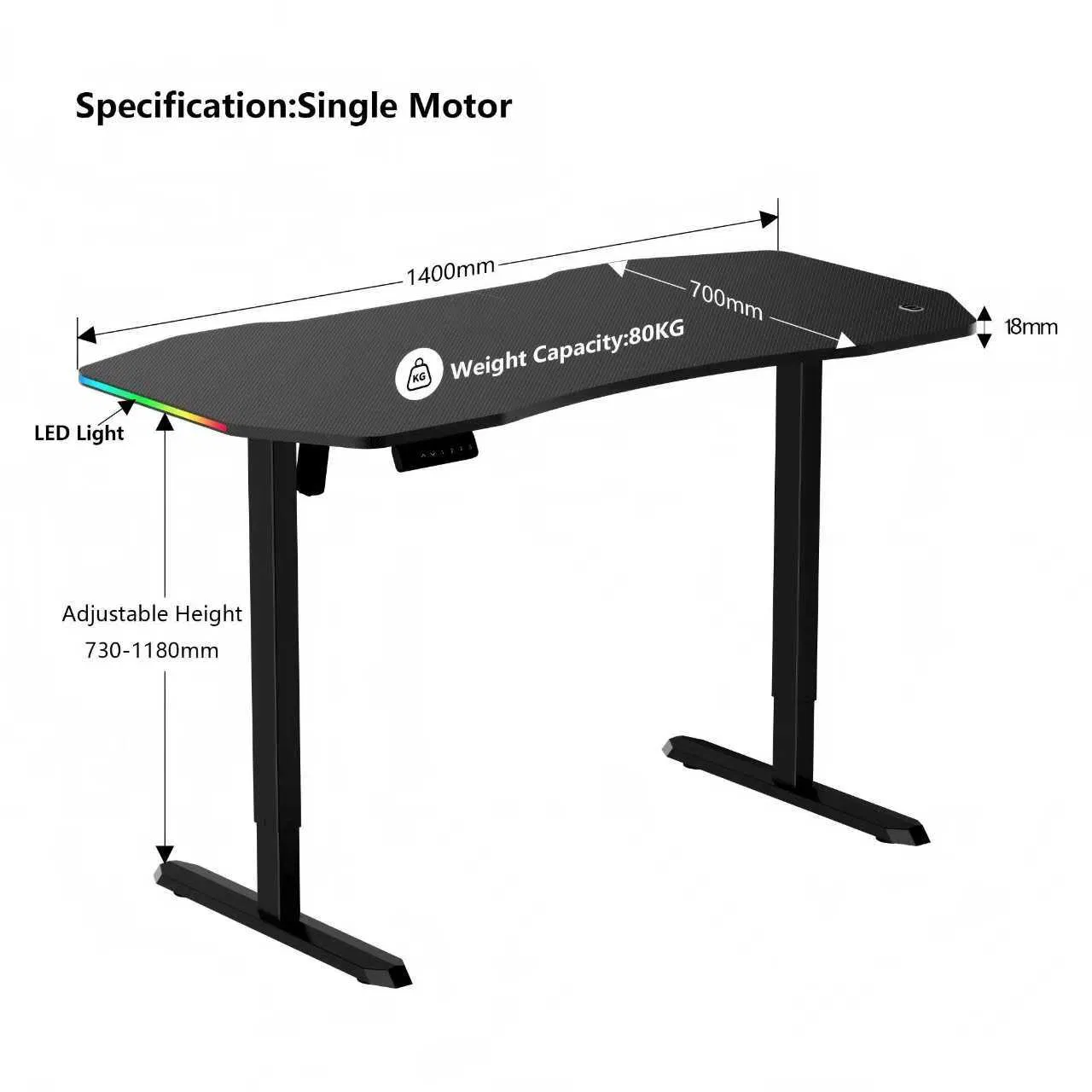 Prorials Luxury Ergonomic Electric Height Adjustable Gaming Standing Desk with LED Light