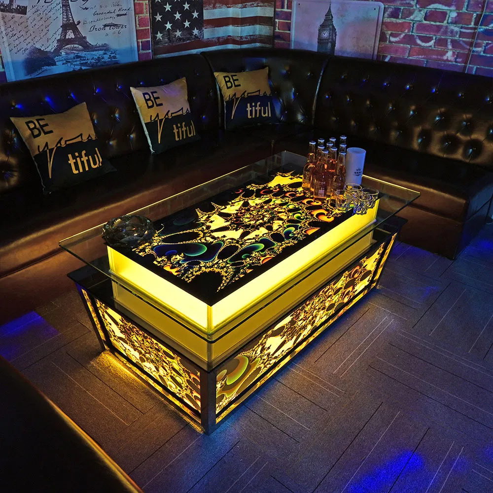 High Quality Modern LED VIP Club Bar Hookah Lounge Karaoke Room Furniture New Style Luxury Metal KTV Coffee Bar Table