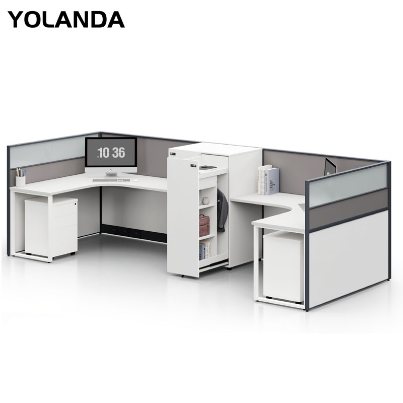 Yolanda Hot Selling Customized Office Furniture Solid Wood Simple Modern Computer Desk with Chairs Partition