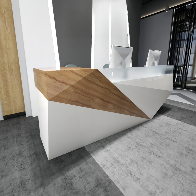 Wood and Corian Style Luxurious Custom Information Reception Desk