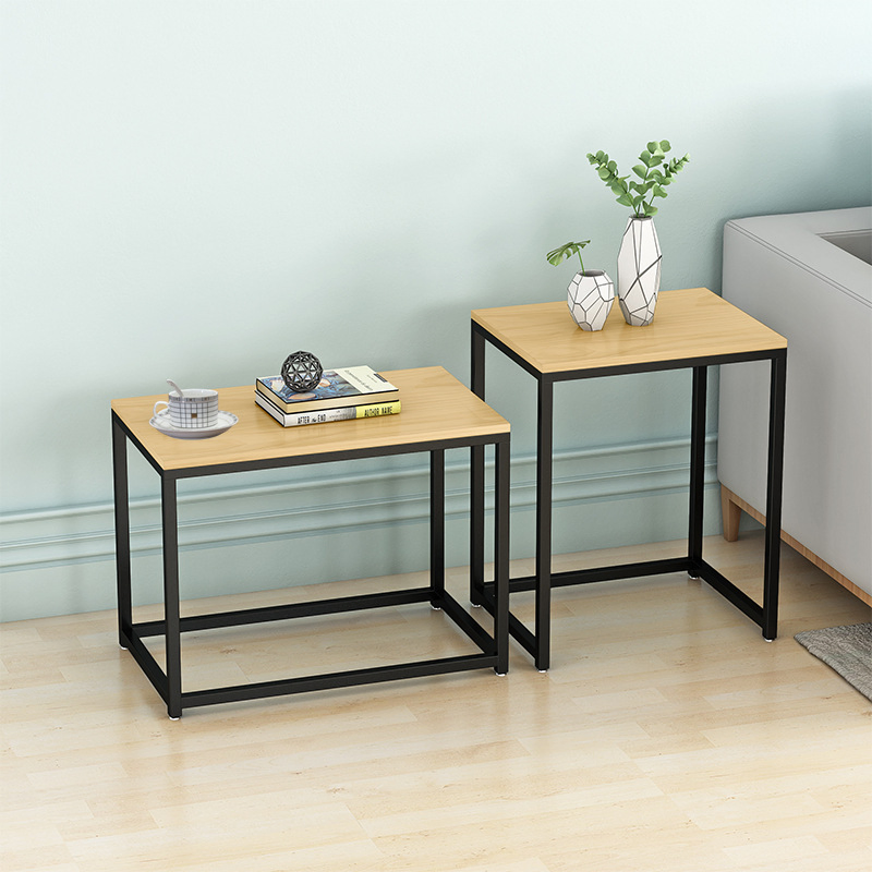 Minimalist Solid Wood Side Table Living Room Sofa Corner Table Wrought Iron Coffee Table Balcony Rectangular Lounge Table Compact Apartment Coffee Table