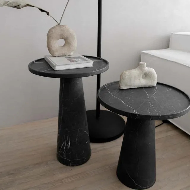 Marble Furniture Lounge Bedside Coffee Table Black Modern Sofa Side Table Living Room Marble Side Table