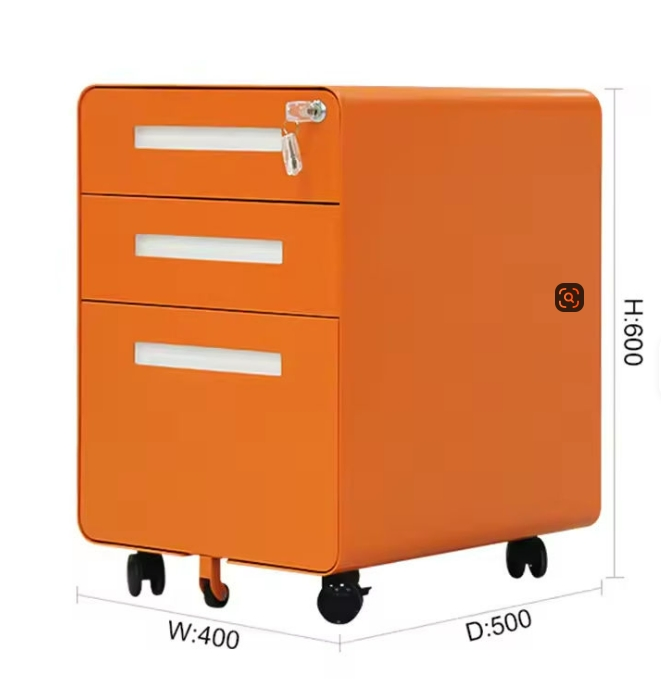 Compact Metal File Cabinet 3 Drawers Rounded Corners Mobile Pedestal Home Bedroom School Work-White Grey Black Steel Storage