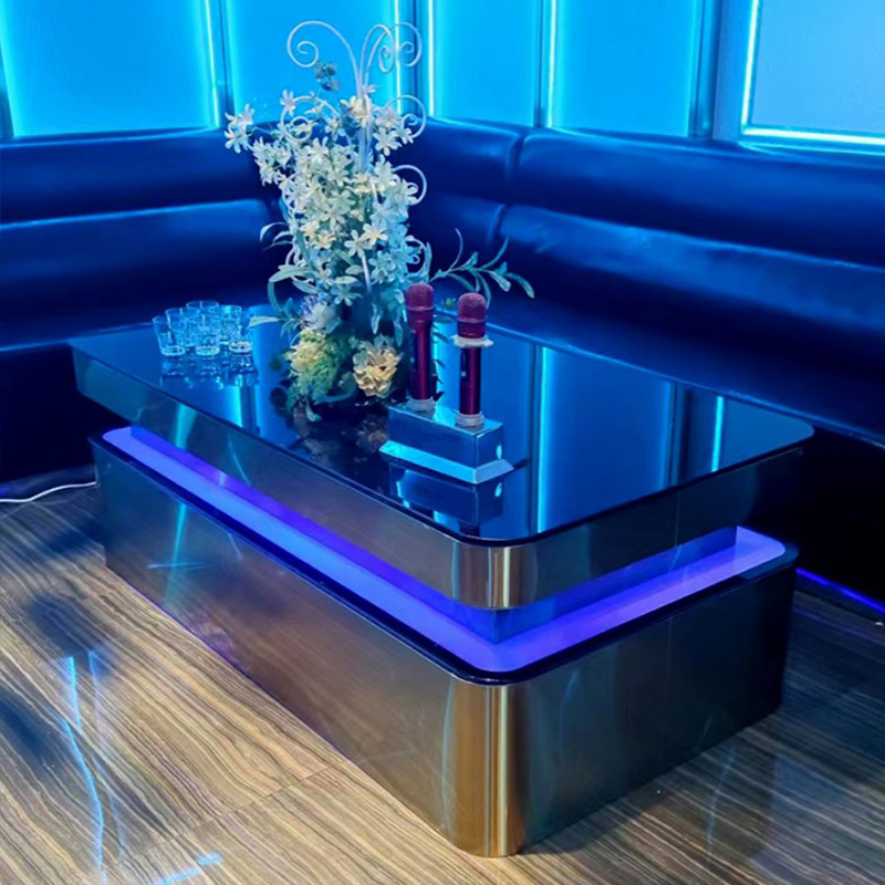 Bar KTV Room Furniture LED Light Illuminated Lounge Coffee Table Gold Stainless Steel Glowing Bar Table De Cool Bar Table