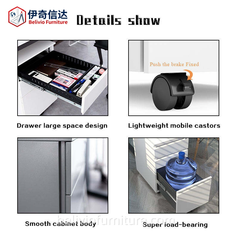 Movable Steel Cabinet Rolling Pedestal 3 Drawers Lockable Mobile Pedestal for Office