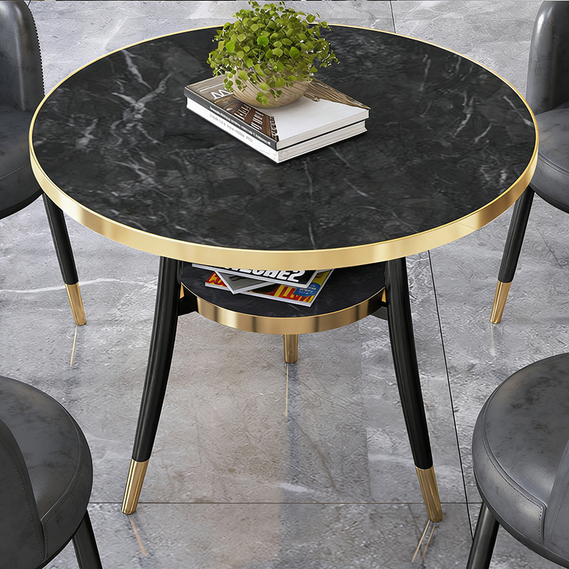 Sleek Two-Tier Round Table Elegant Lightweight Lounge Table Black Marble Effect Coffee Table for Indoor and Outdoor Use
