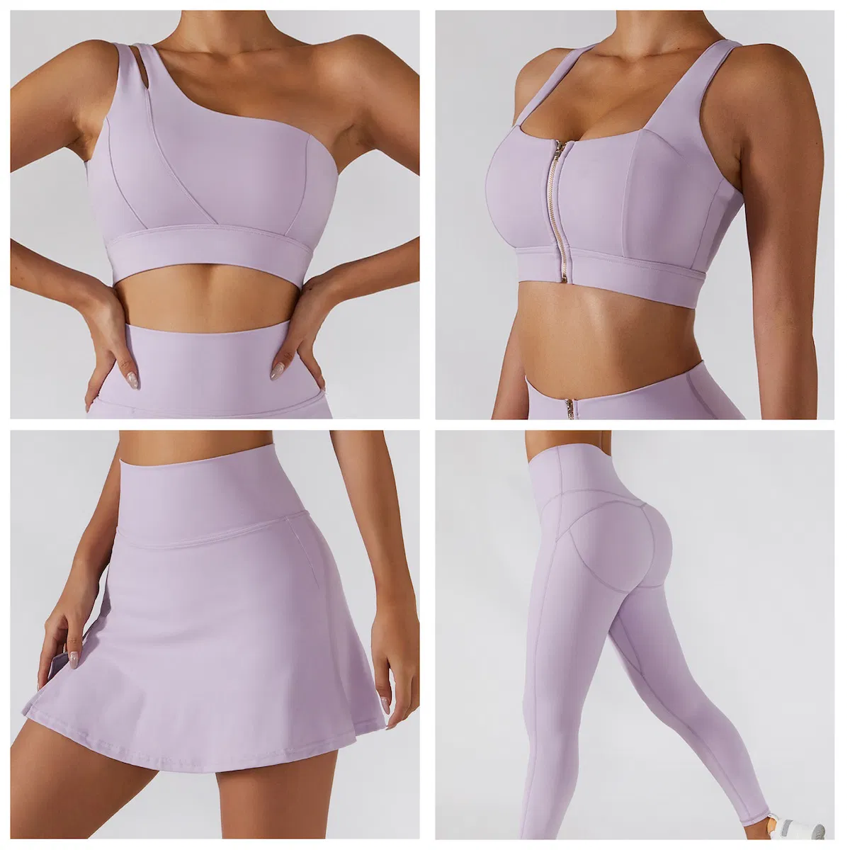 تصميم جديد 2/3/4PCS مجموعات ملابس رياضية ناعمة فاخرة ملابس تنس مثيرة للنساء، قميص رياضي بسحاب بشعار مخصص + تنانير رياضية + مجموعة من leggings عالية الخصر بسحاب