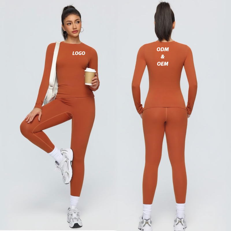 ملابس رياضية نسائية فاخرة 2PCS بالجملة، طقم رياضي كاجوال، ليجنز بخصر عالٍ مع قمصان طويلة الأكمام متناسقة، بدلات رياضية ضيقة