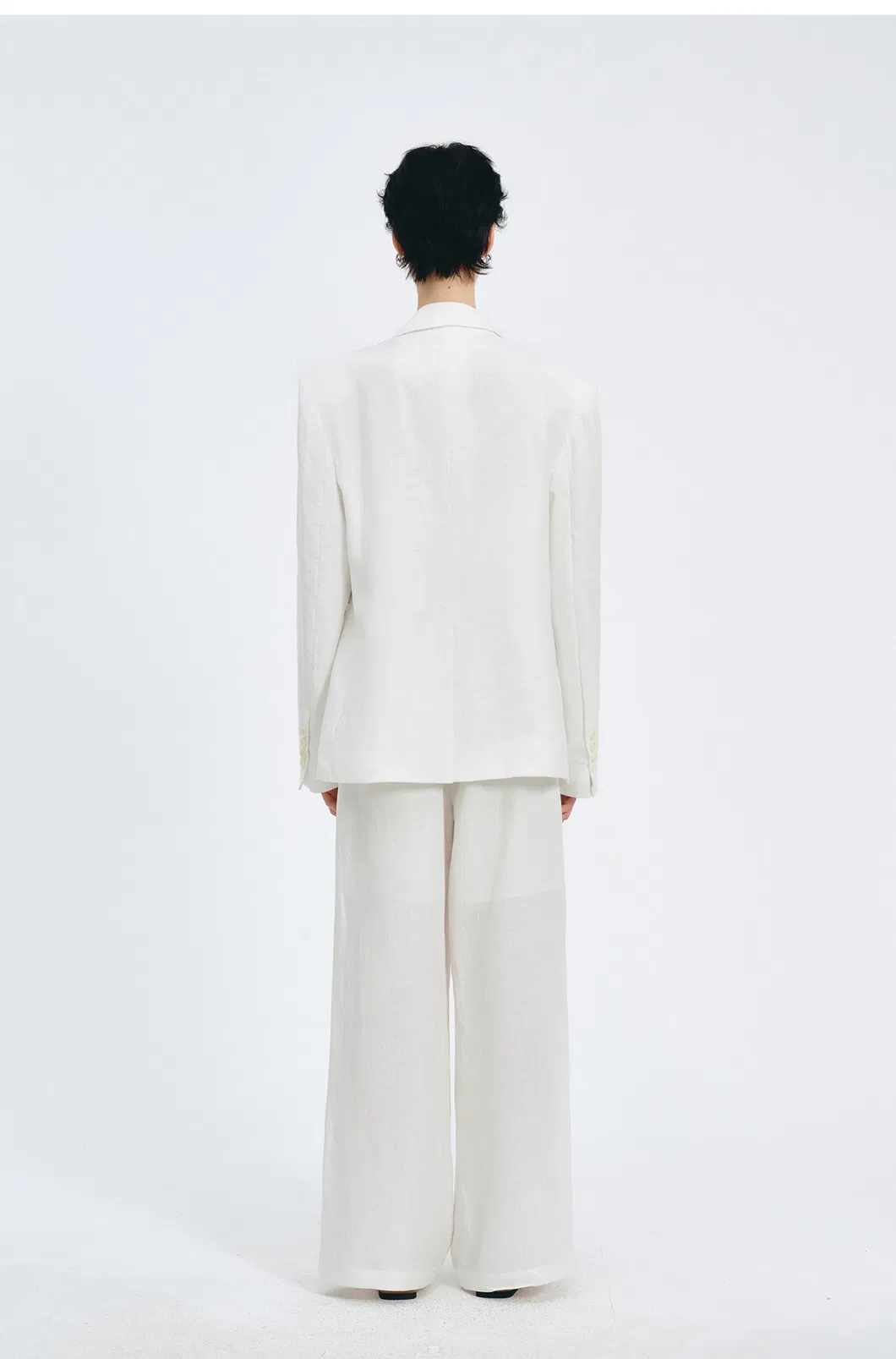 Women Oversized White Linen Blazer Jacket