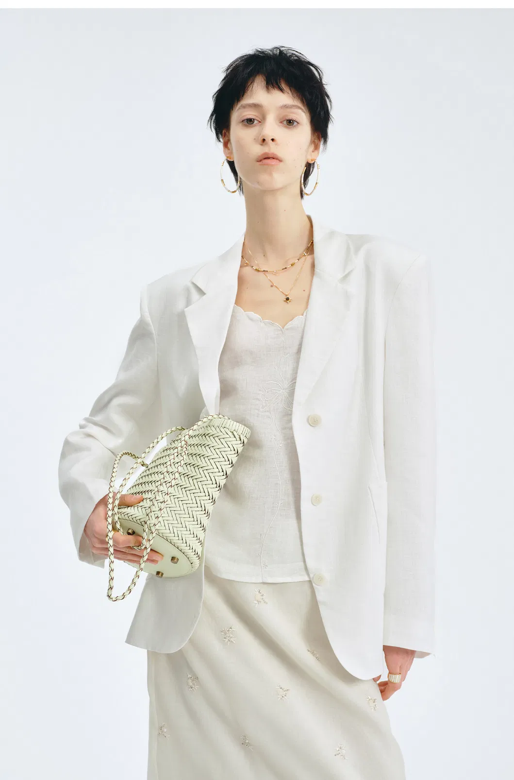 Women Oversized White Linen Blazer Jacket