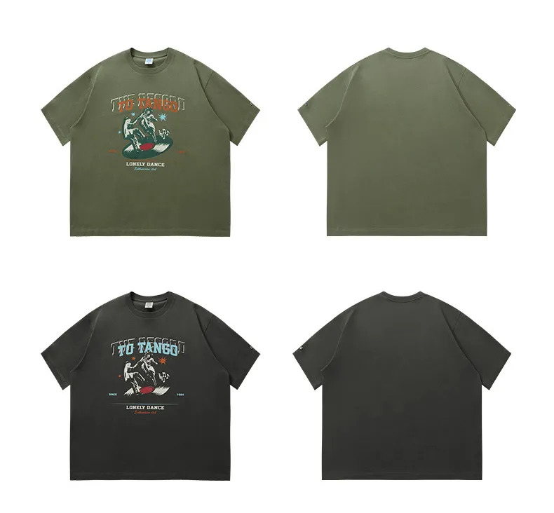 أسلوب الصيف وزن ثقيل 265GSM 100%Cotton ملابس كاجوال عتيقة عالية الشارع بطباعة للرجال