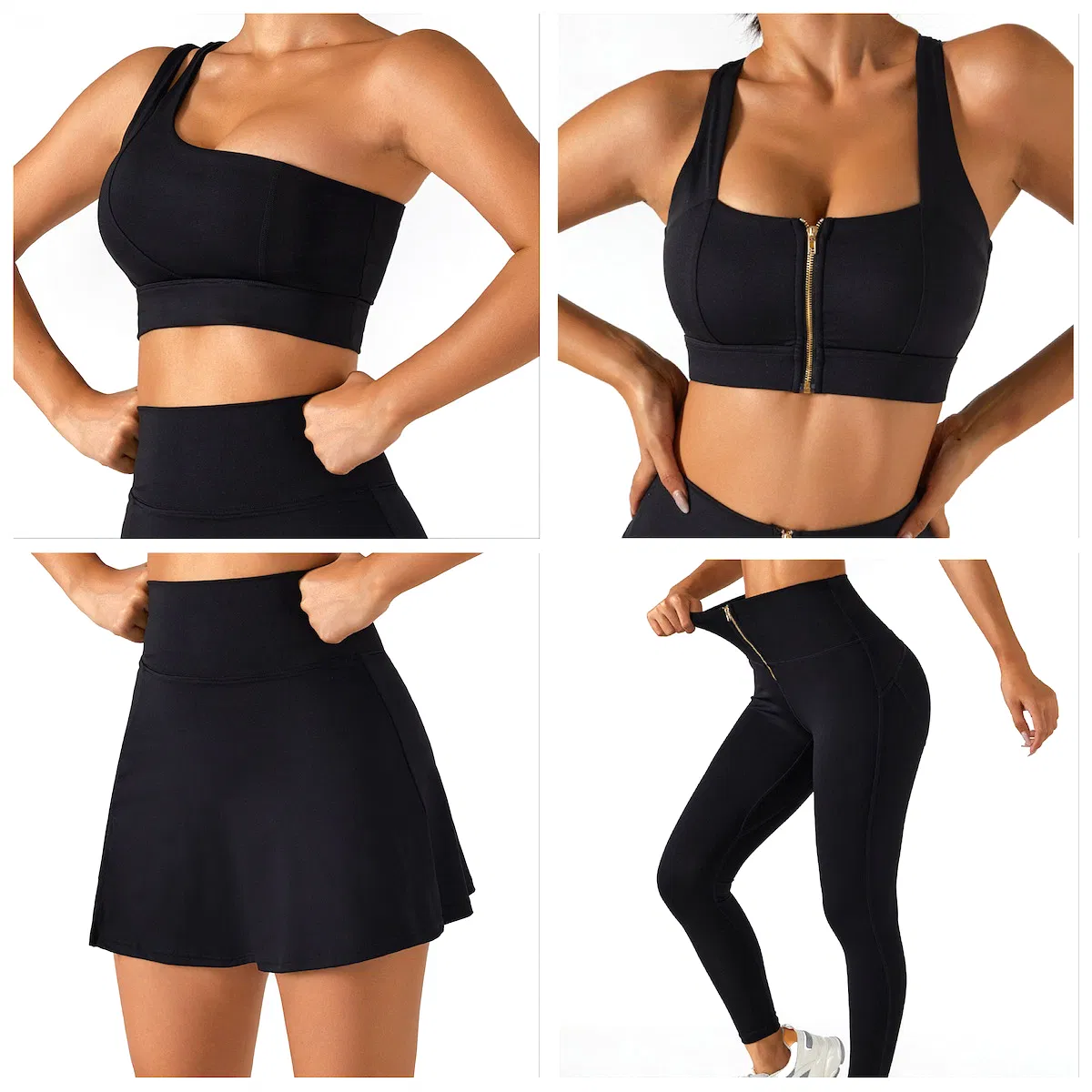 تصميم جديد 2/3/4PCS مجموعات ملابس رياضية ناعمة فاخرة ملابس تنس مثيرة للنساء، قميص رياضي بسحاب بشعار مخصص + تنانير رياضية + مجموعة من leggings عالية الخصر بسحاب