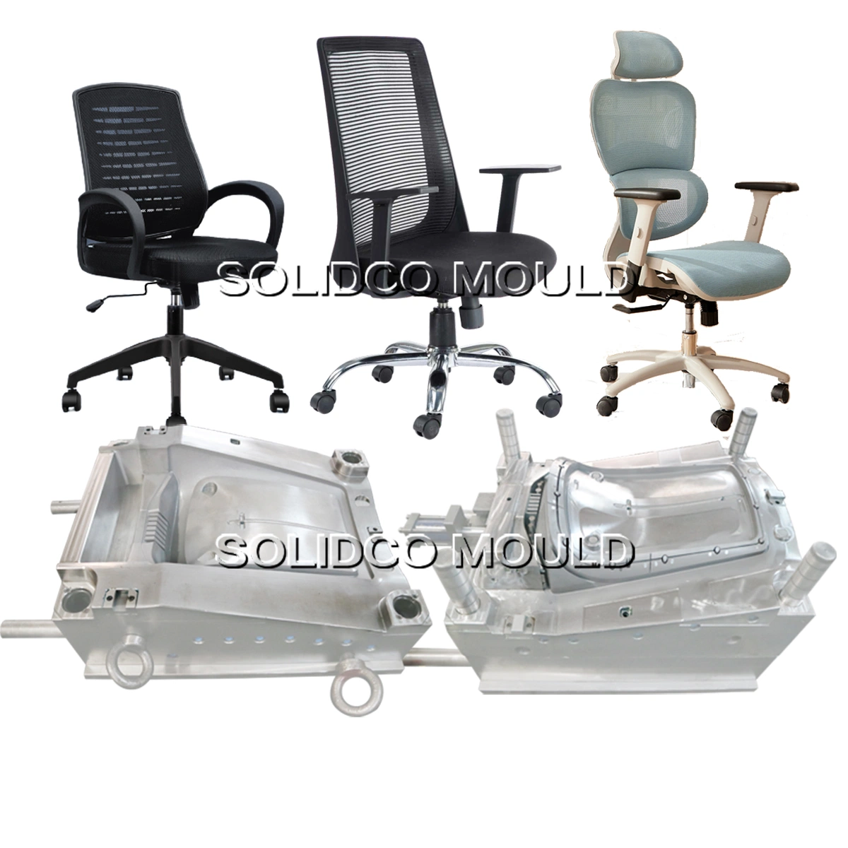 Plastic Office Chair Mold Ergonomic Backrest Armrest Furniture Mould Manufacturing Taizhou Huangyan Factory Injection Molding