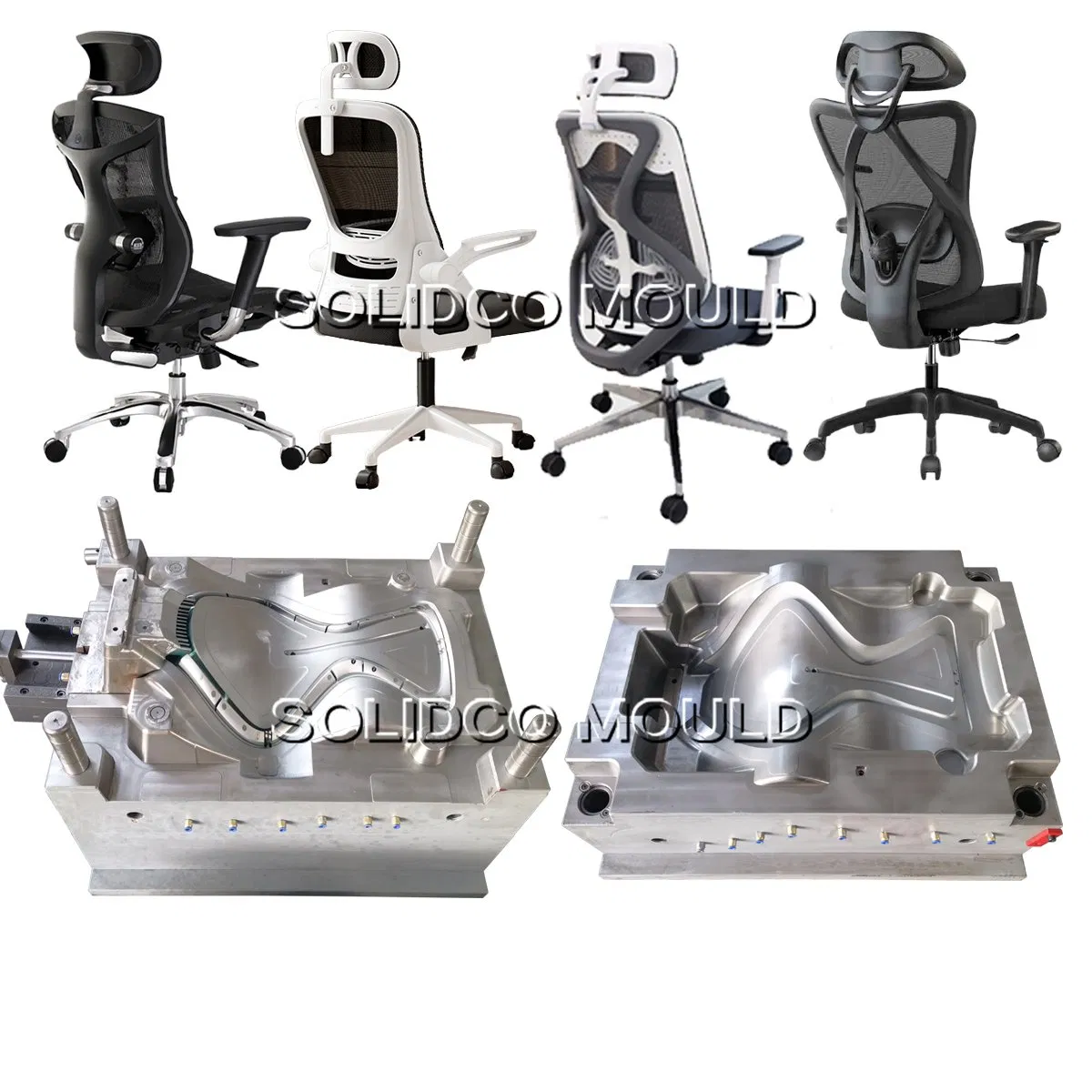 Plastic Office Chair Mold Ergonomic Backrest Armrest Furniture Mould Manufacturing Taizhou Huangyan Factory Injection Molding