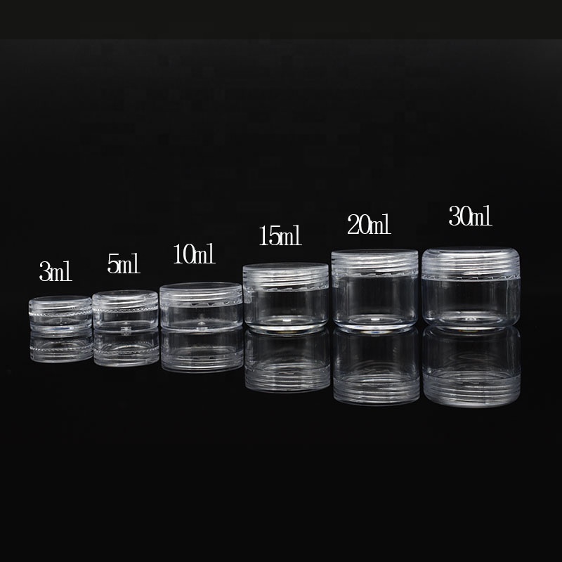 Plastic Jar Small Eyeshadow Pots Low Profile Jar Wholesale 2.5g 3g 3ml 5g 5ml 10g 15g 20g 30g Empty Round Plastic Sample Jar