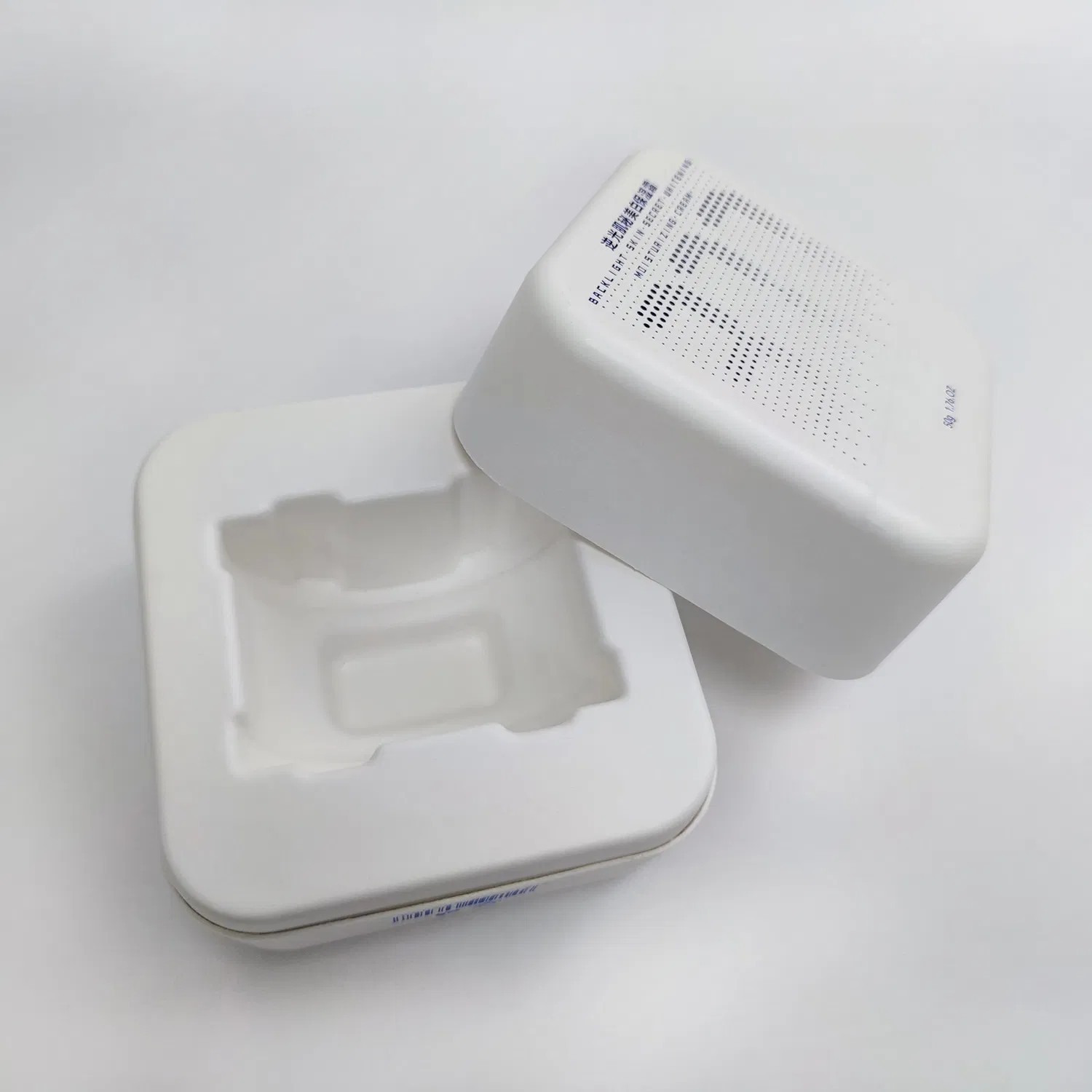Custom Biodegradable Essential Oil Dropper Bottle Lid and Base Box Mold Paper Pulp Box Rectangular Cosmetic Cream Packaging Box