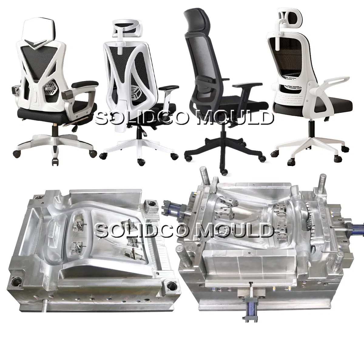 Plastic Office Chair Mold Ergonomic Backrest Armrest Furniture Mould Manufacturing Taizhou Huangyan Factory Injection Molding