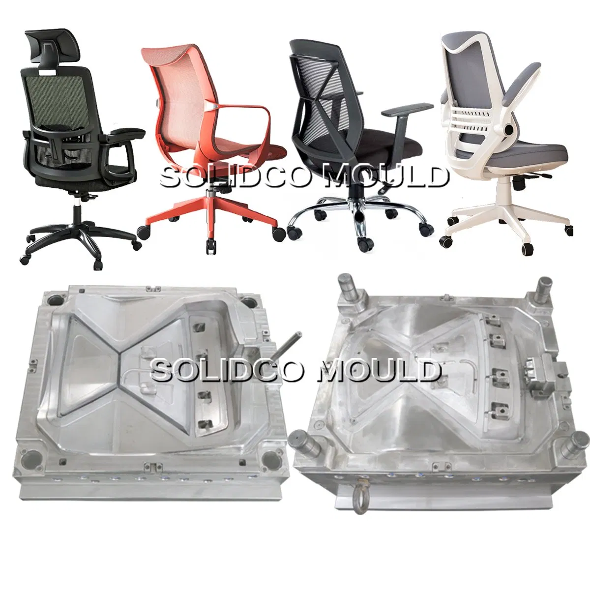 Plastic Office Chair Mold Ergonomic Backrest Armrest Furniture Mould Manufacturing Taizhou Huangyan Factory Injection Molding