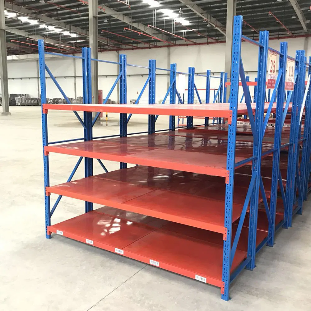 Food Book Supermarket Industrial Used 4 Tier Assembled Garage White Longspan Boltless Shelving Blue Red Light Duty Steel Iron Warehouse Metal Storage Shelf