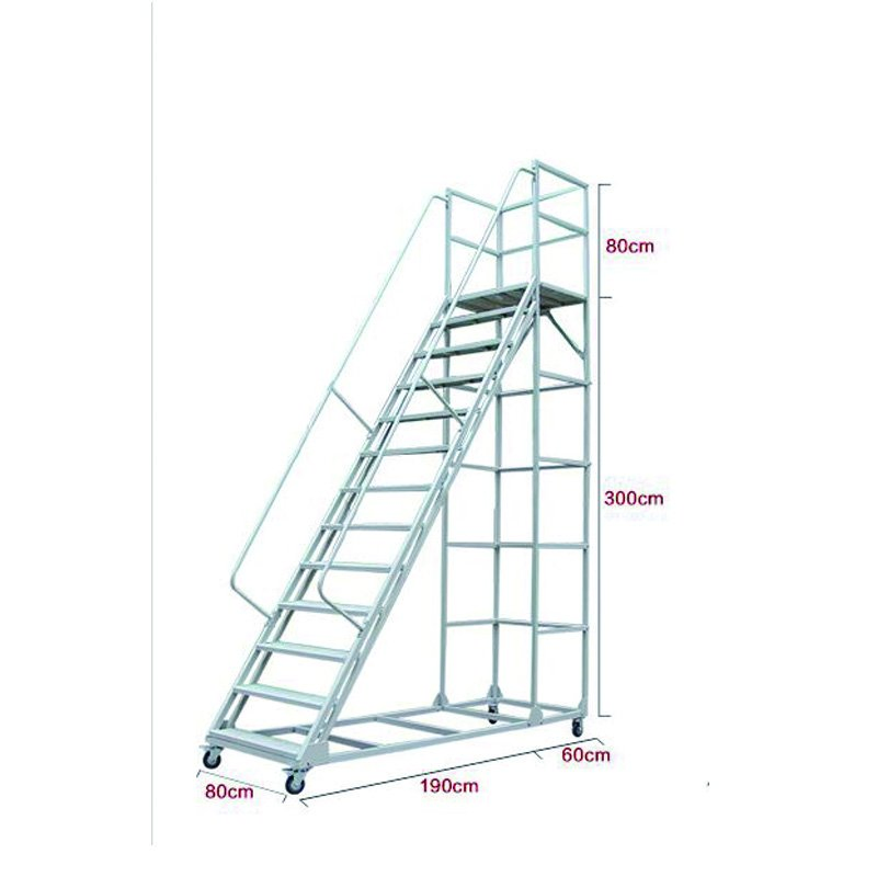 Safety Rolling with Wheels 1800mm Height Iron Mobile Platform Ladder with Handrail